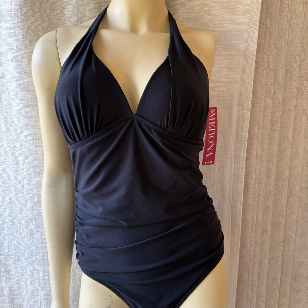 Merona Black One Piece Halter Swimsuit